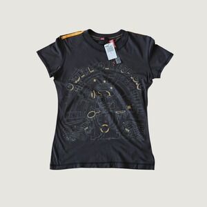 Diesel T-Shirt Black Graphic Space Cadet Cotton Y2K Streetwear Large Escosy